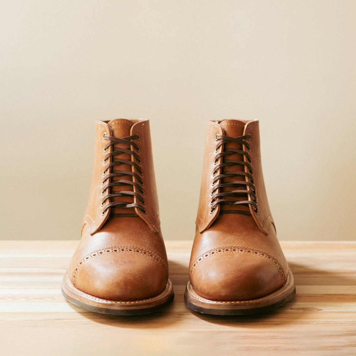 Cognac Pueblo Veg Crust Cap-Toe Lakeshore Boot - Detail Image Two