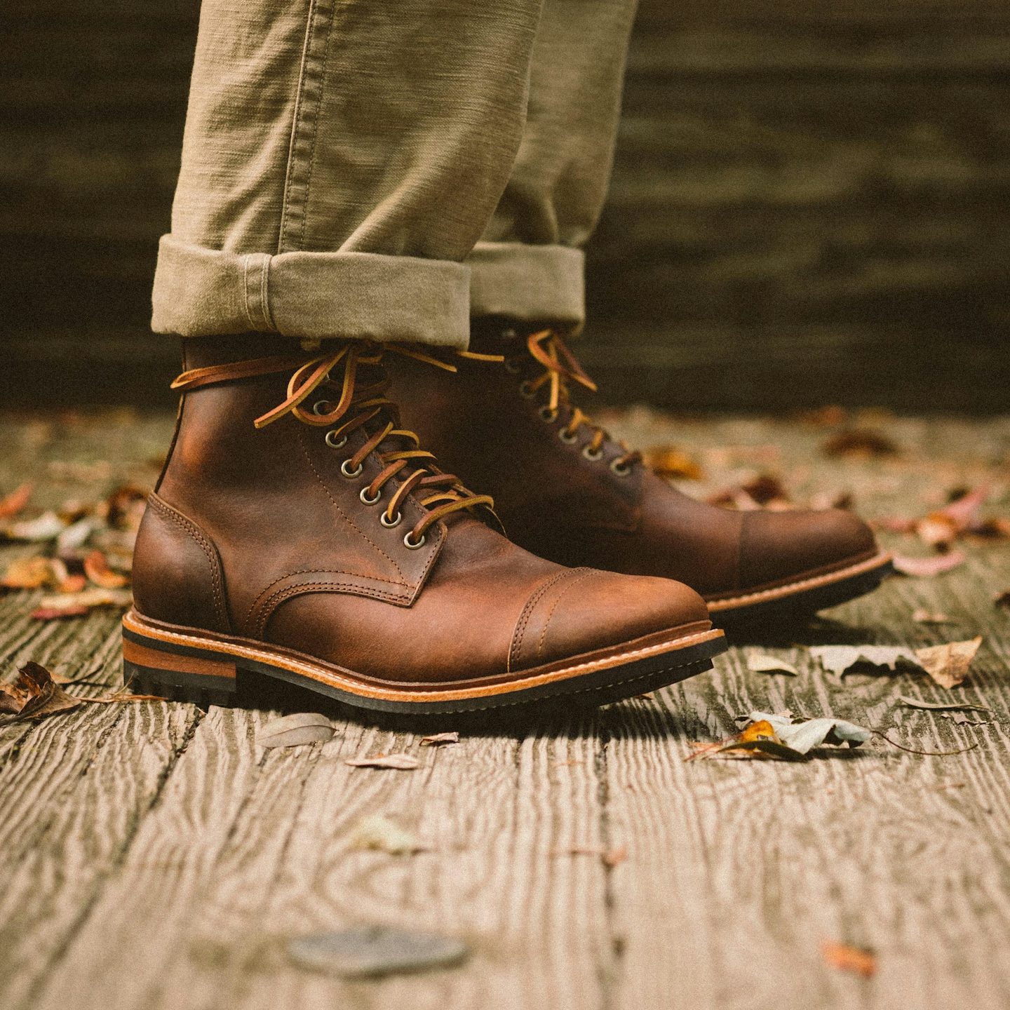 Cap Toe Trench Boot Rowdy Tobacco Commando Sole Made in USA Oak Street Bootmakers