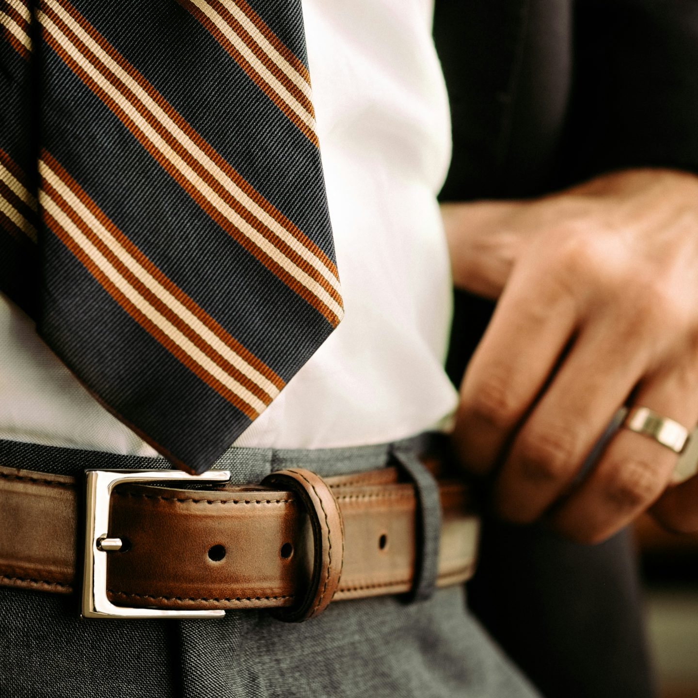 Brown Chromexcel Dress Belt - Detail Image One