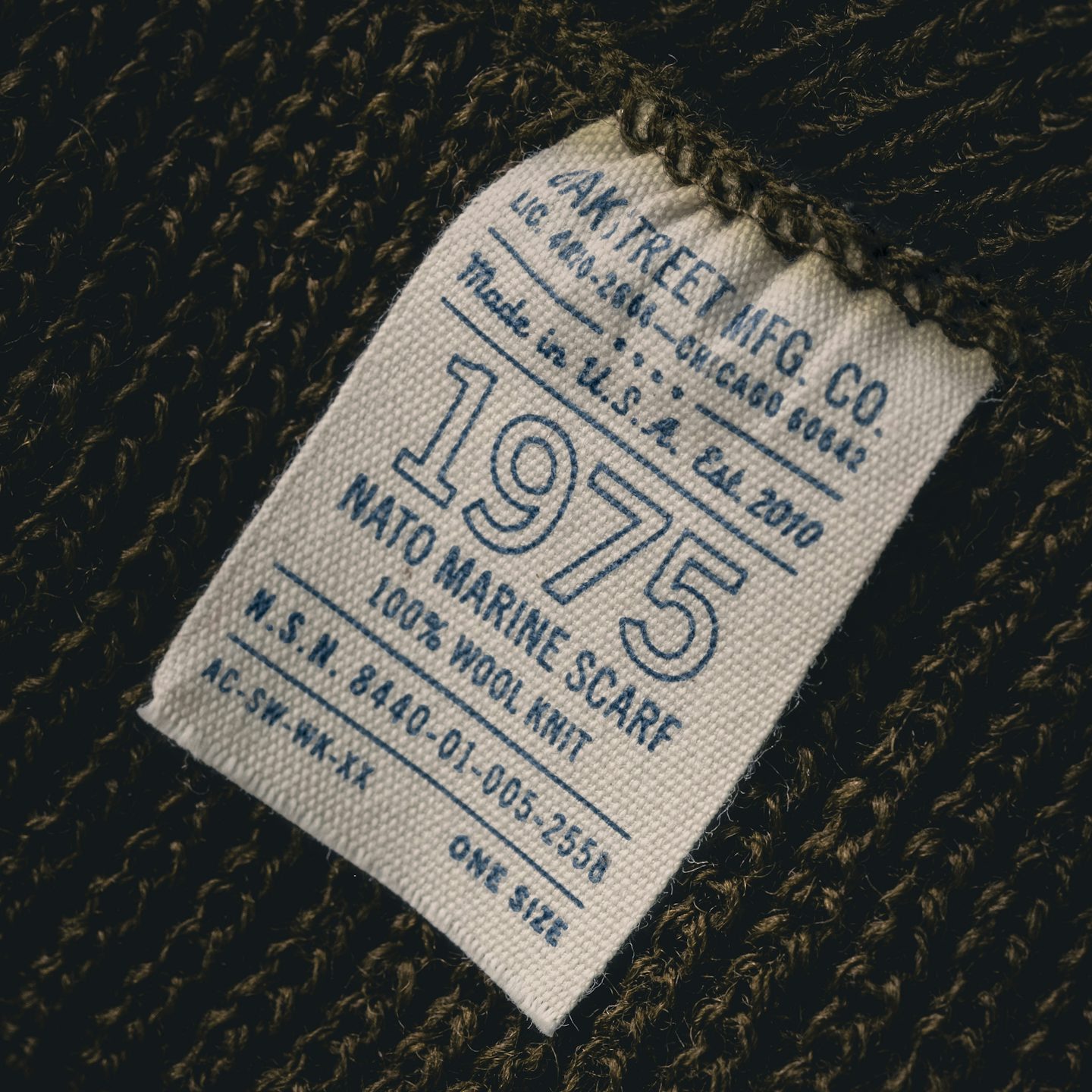 Olive Wool Knit 1975 NATO Marine Scarf - Detail Image Two
