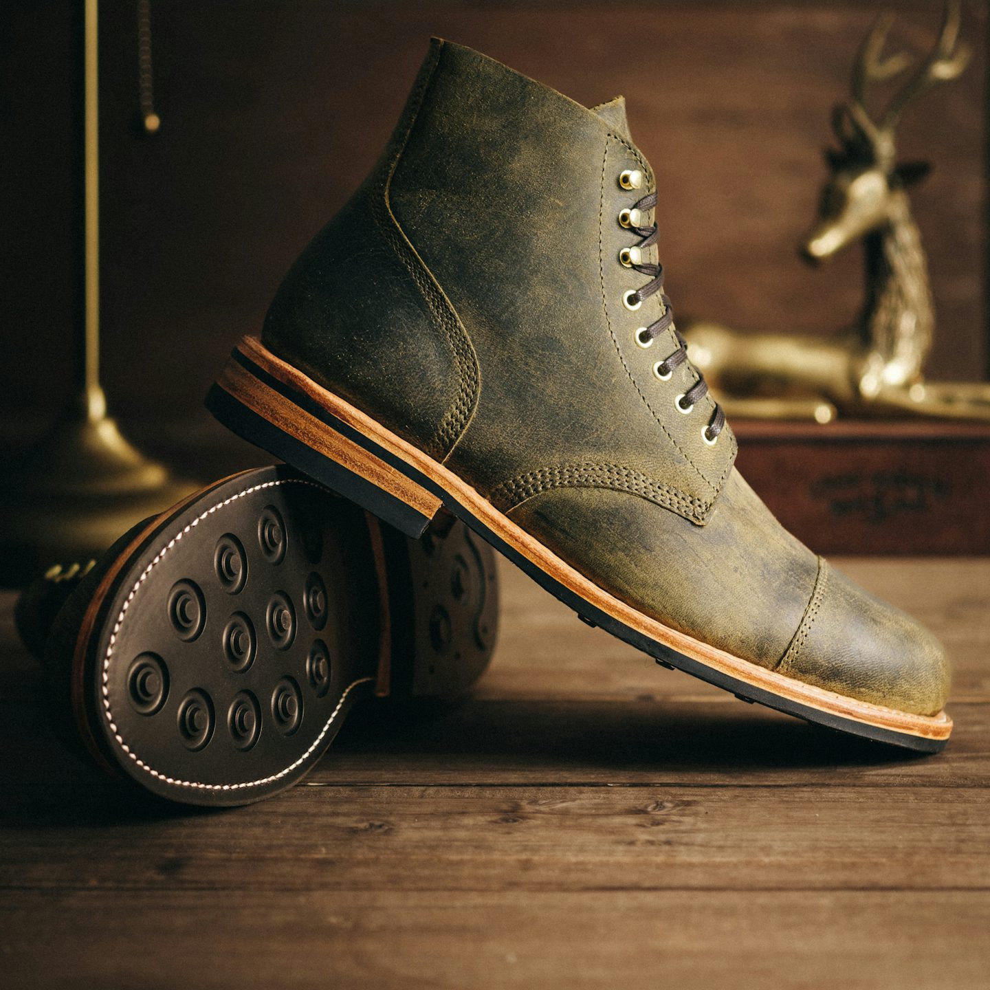 Olive Teton Stag Cap-Toe Field Boot - Detail Image Two