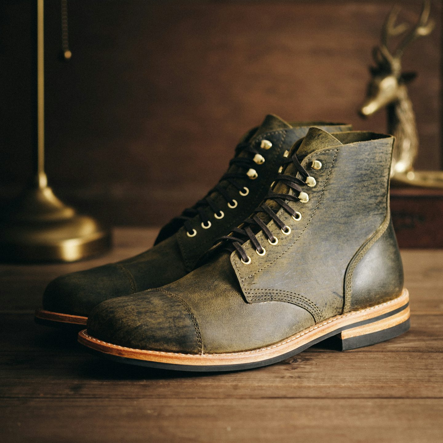 Olive Teton Stag Cap-Toe Field Boot - Detail Image One