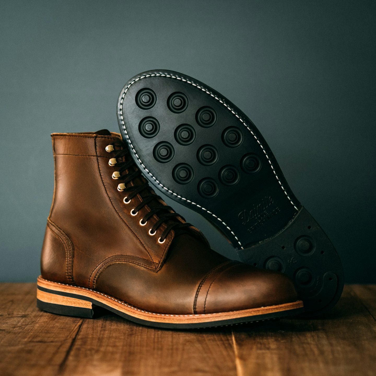 Cognac Shackleton Cap-Toe Trench Boot - Detail Image One