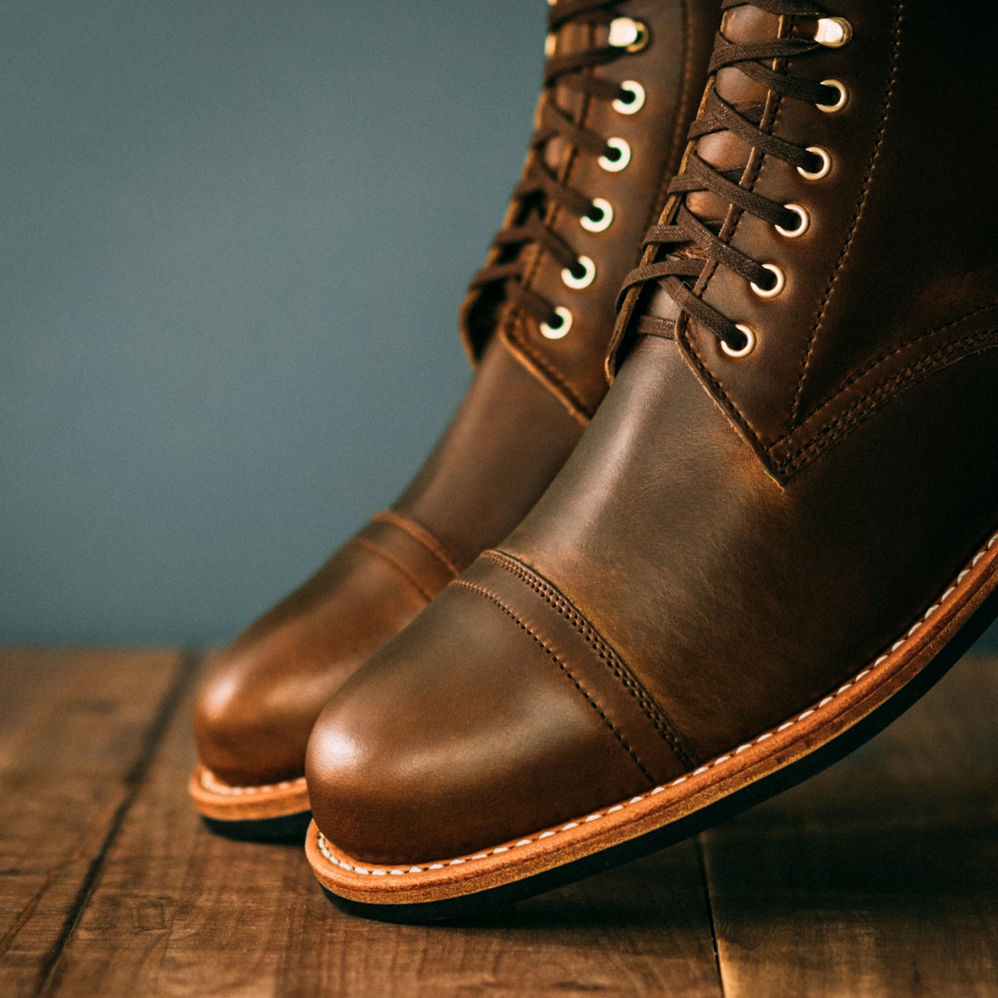 Cognac Shackleton Cap-Toe Trench Boot - Detail Image Two