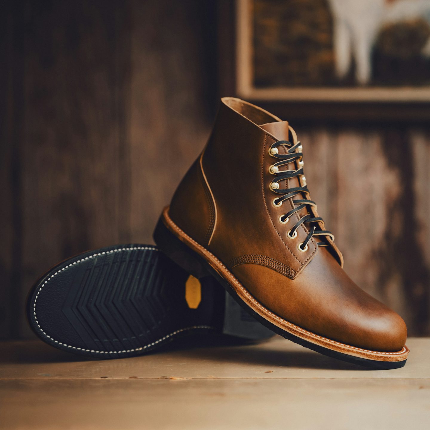 Field Boot - Horween Cognac Shackleton, Vibram 700 V-Bar Full Sole