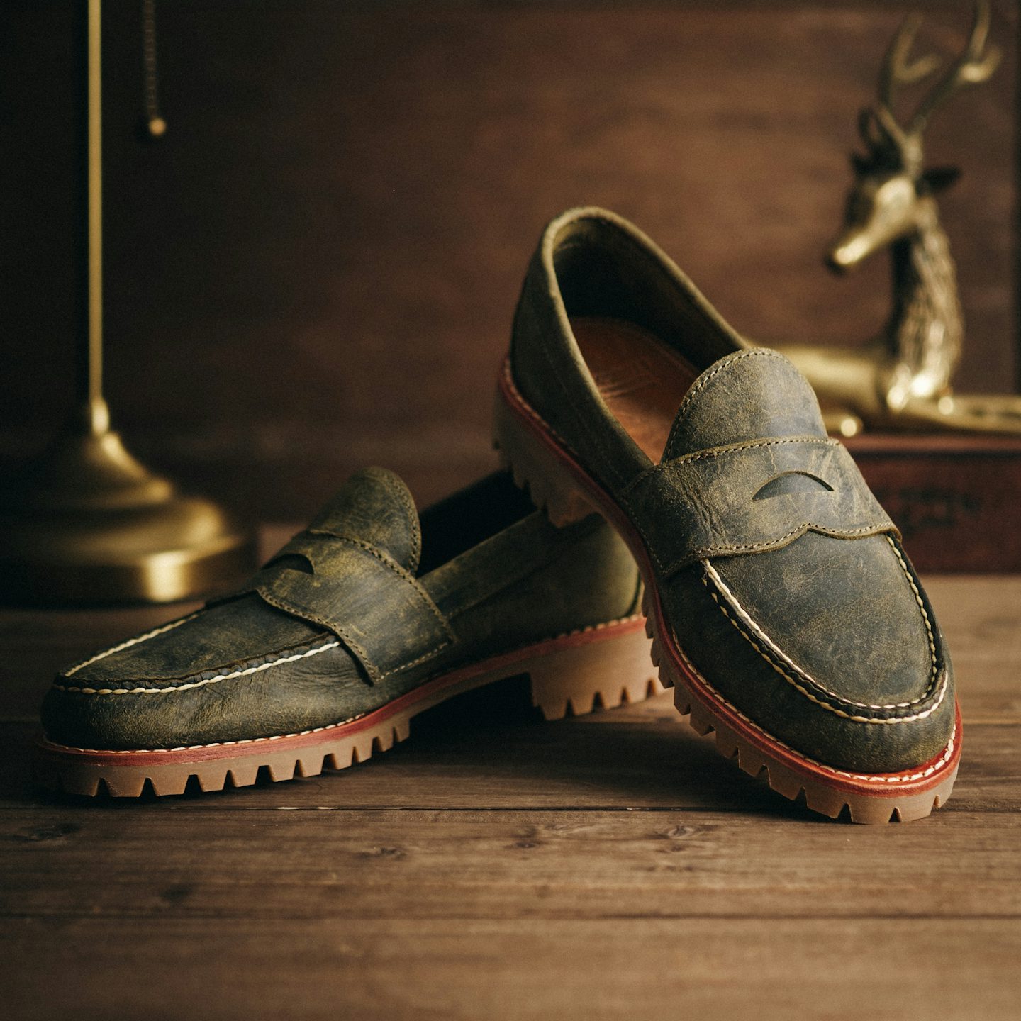 Olive Teton Stag Penny Moc - Detail Image One