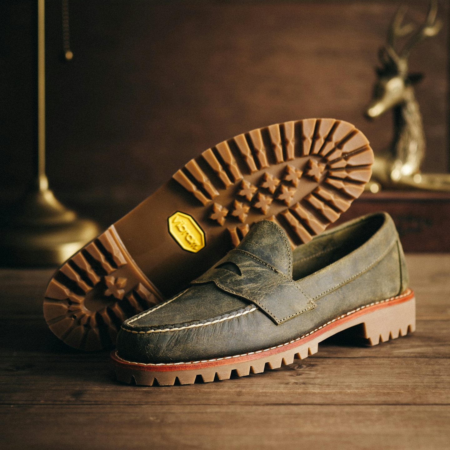 Olive Teton Stag Penny Moc - Detail Image Two