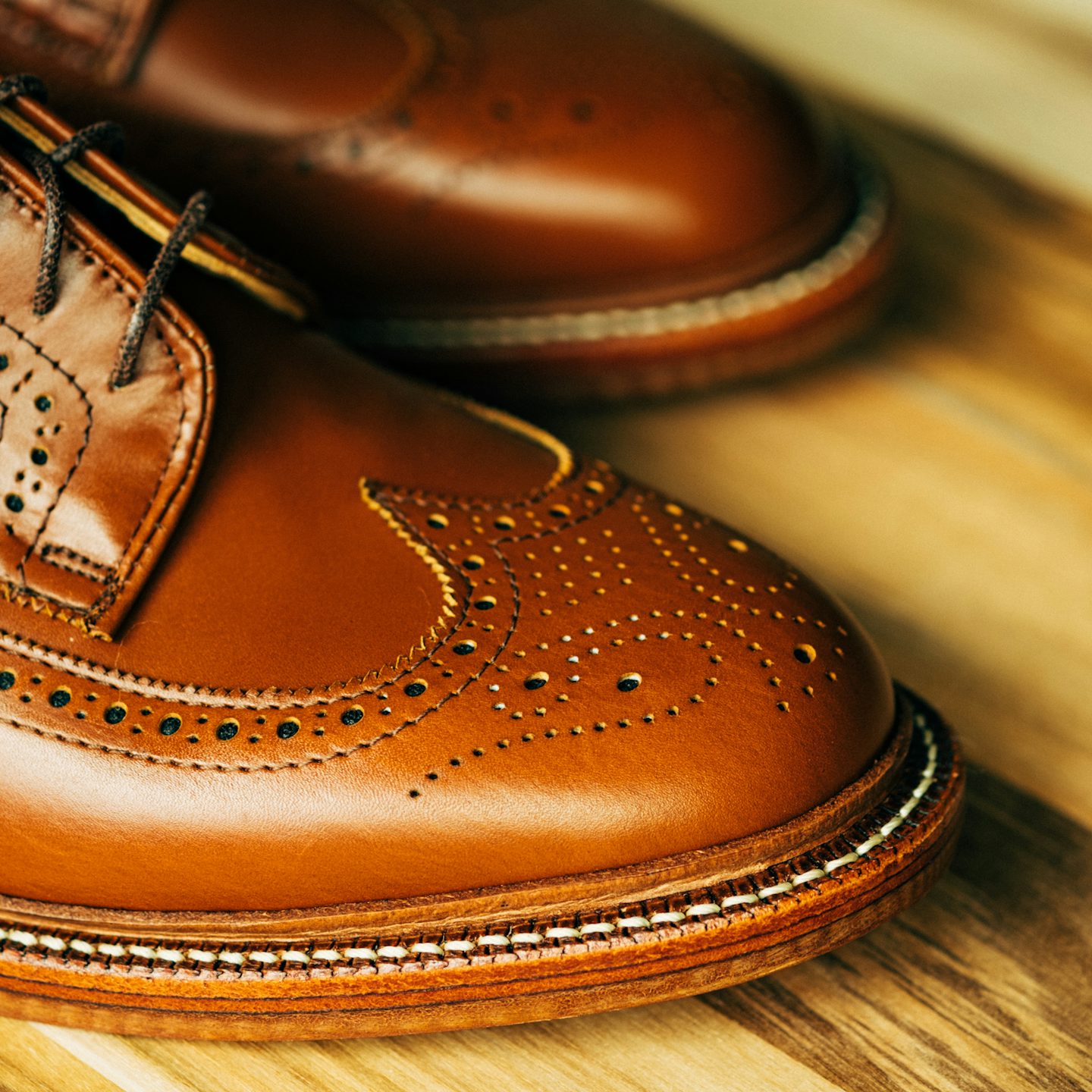 Cognac French Calf Wingtip - Detail Image Two