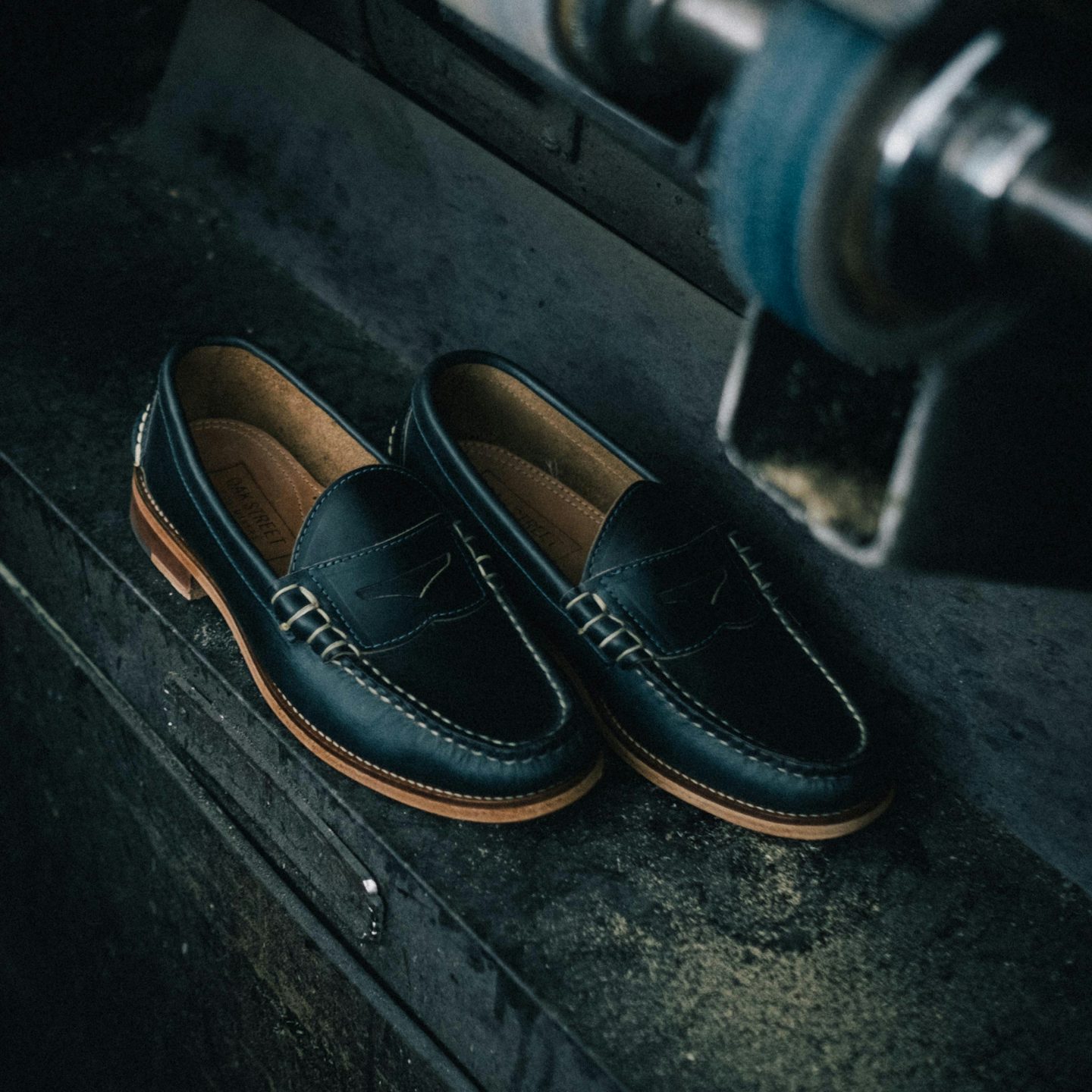 Beefroll Penny Loafer - Navy Chromexcel, Leather Sole with Beefroll Penny Loafer - Navy Chromexcel, Leather Sole with