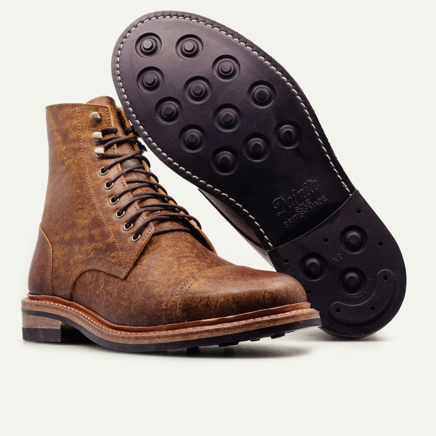 Cap-Toe Trench Boot - Habana Spiga, Dainite Rubber-Studded